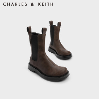 CHARLES&KEITH切尔西靴英伦风中筒烟筒靴女CK1-90920123 Dark Brown深棕色 35