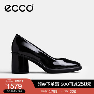 爱步（ECCO）高跟单鞋女 秋季包头粗跟鞋一脚蹬单鞋女 雕塑222603 亮黑色22260304001 36（尺码偏小，拍大一码）