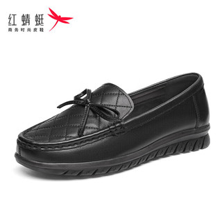 红蜻蜓简约鞋浅口套脚舒适皮鞋休闲单鞋 WTB33191黑色35