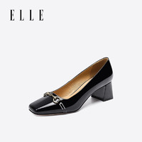 ELLE高跟鞋女粗跟单鞋季女鞋浅口气质宴会工作皮鞋 黑色5.5cm 37