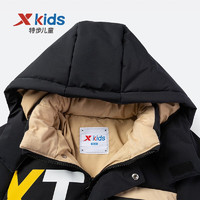 XTEP 特步 童装儿童羽绒服中大童男童羽绒服保暖加厚休闲正黑色/沙石色 150cm