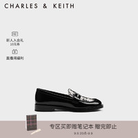 CHARLES&KEITHCK1-70900483粗花呢休闲平底乐福鞋女 Black Patent黑色 39