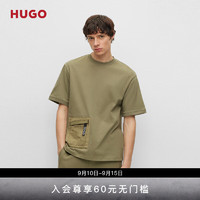HUGO男士春夏撞色贴袋棉质平纹短袖T恤 345-绿色 EU:S