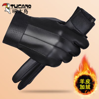 TUCANO啄木鸟羊皮手套女骑行触屏秋冬季保暖加绒加厚真皮开车摩托车防泼水防风 保暖薄绒L码