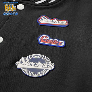 Skechers斯凯奇儿童夹克经典复古男女童针织棒球外套L323K005 碳黑/0018 120cm