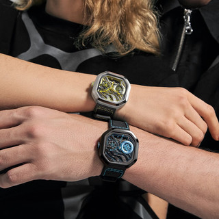 艾戈勒（AGELOCER）手表对表 燃系列原创火山时尚镂空全自动机械表男女  突破黄X天池蓝 5002A2-5006J6