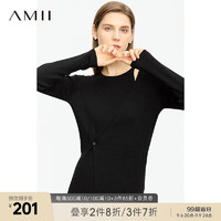 AMII新中式圆领镂空假两件搭片毛衣女修身显瘦坑条上衣 黑色 155/80A/S