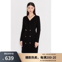 欧时力（ochirly） V领收腰针织连衣裙装法式显瘦小个子 黑色090 S