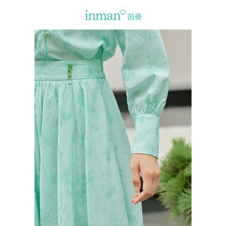 茵曼（INMAN）新中式气质印花半身裙女后松紧腰显瘦A字裙18332334 绿色 M