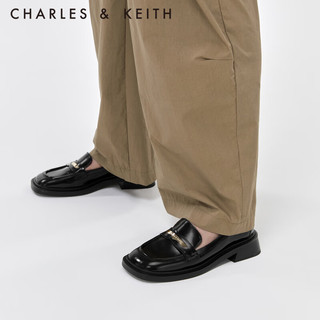 CHARLES&KEITH一脚蹬英伦风乐福鞋女单鞋CK1-70580206 Black Boxed黑色 38