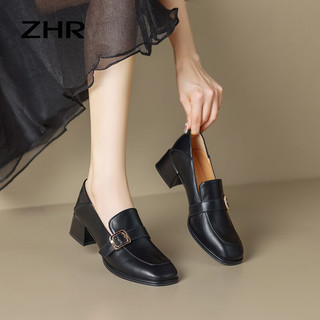 ZHR单鞋女秋季时尚潮流气质方扣两穿式鞋子女舒适气质百搭女鞋 黑色 37码