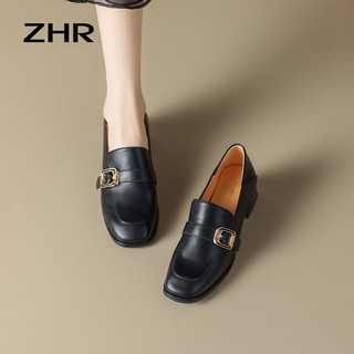 ZHR单鞋女秋季时尚潮流气质方扣两穿式鞋子女舒适气质百搭女鞋 黑色 37码