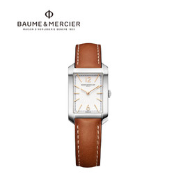 BAUME & MERCIER 名士 汉伯顿系列 方形女士腕表浅棕色小牛皮石英女表 M0A10472