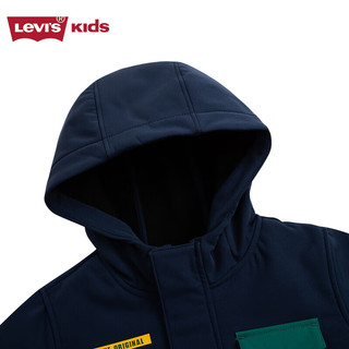 Levi's 李维斯童装男童风衣外套秋儿童保暖加绒撞色外套 深靛蓝 160/80