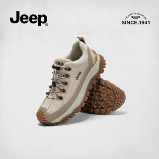 Jeep吉普登山运动鞋女户外徒步爬山鞋女厚底复古阿甘鞋女 灰色 38