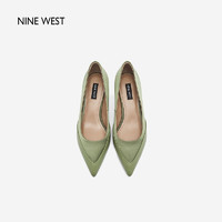 NINE WEST/玖熙高跟鞋女舒适通勤羊皮拼接工作鞋单鞋女鞋 绿色 34