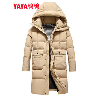 鸭鸭（YAYA）羽绒服男中长款冬季连帽加厚时尚休闲百搭保暖外套G 米黄色 165/84A