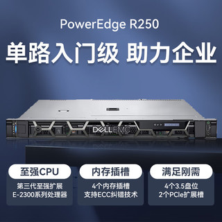戴尔（DELL)R250单路1U机架式ERP存储服务器主机 至强E-2314 4核 2.8G丨16G ECC丨2*4T SATA硬盘