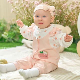 戴维贝拉（DAVE＆BELLA）新生儿连体衣初生婴儿睡衣女宝宝衣服0-6个月秋季小童爬服 粉色 59cm(身高52-59cm)