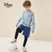 迪士尼童装男童针织速干运动长袖套装装两件套 浅灰蓝 100