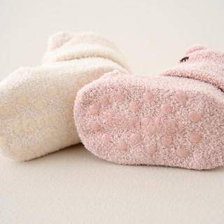 童泰婴儿袜子冬季宝宝中筒袜儿童室内学步鞋袜防滑地板袜2双装 粉色 0-6个月