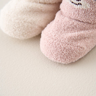 童泰婴儿袜子冬季宝宝中筒袜儿童室内学步鞋袜防滑地板袜2双装 粉色 0-6个月