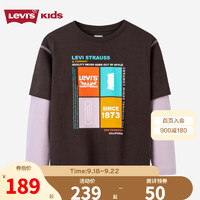 Levi's 李维斯童装男童假两件长袖T恤秋儿童纯棉长T打底衫 巧克力棕色 110/52