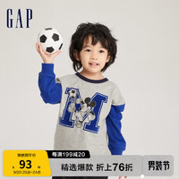 Gap男幼童秋季2023长袖T恤753671儿童装上衣 蓝灰拼接 100cm(3岁)偏小，选大一码