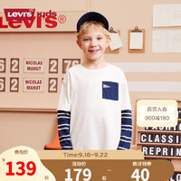Levi's李维斯童装男童长袖T恤秋儿童舒适纯棉假两件长T打底衫 糖果白 110/56