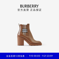 博柏利（BURBERRY）女鞋 格纹裁片皮革及踝靴80707101