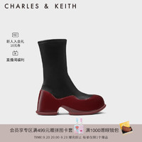 CHARLES&KEITHCK1-90920129时尚拼接粗跟拉链弹力靴女 Red红色 38