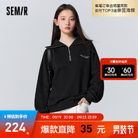 Semir森马卫衣女宽松插肩袖时尚刺绣套头衫简约 黑色90001 170/92A/XL