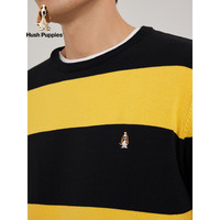 Hush Puppies暇步士男装美式休闲复古撞色条纹百搭圆领全棉针织衫 043中黄1 S