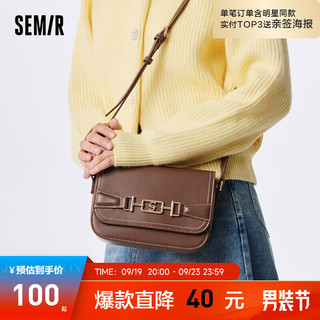 Semir 森马 包包豆腐包女2023极简小方包质感潮牌背包复古时尚单肩包 焦糖棕51101 均码