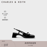 CHARLES&KEITH时尚T字浅口玛丽珍鞋单鞋凉鞋女CK1-61720160 Black Patent黑色 36