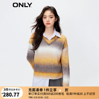 ONLY季时尚复古撞色条纹V领长袖针织衫女|123313007 D07 竹子BAMBOO 155/76A/XS