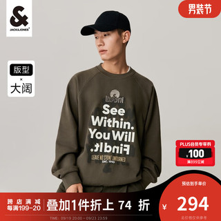 杰克·琼斯（JACK&JONES）秋季男士重磅卫衣宽松长袖纯棉字母图案印花男上衣潮流 黑橄榄-E06 195/112A/XXXL