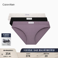 Calvin Klein内衣女士三条装简约布标棉质透气性感比基尼内裤QP3129O GQE-太空黑/乳白色/槿紫 XS