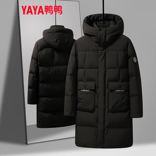 鸭鸭（YAYA）羽绒服男中长款冬季连帽加厚时尚休闲百搭保暖外套G 黑色 165/84A