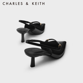 CHARLES&KEITH尖头金属饰穆勒鞋高跟鞋凉鞋女CK1-60920349 Black Patent黑色 35