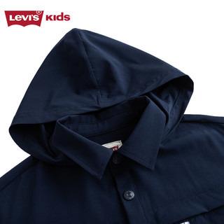 Levi's 李维斯童装男童冰感长袖开衫衬衫秋儿童休闲上衣外套 深宝蓝色 110/56