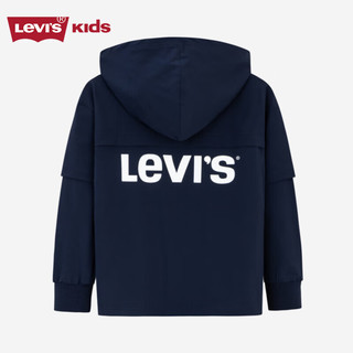 Levi's 李维斯童装男童冰感长袖开衫衬衫秋儿童休闲上衣外套 深宝蓝色 110/56