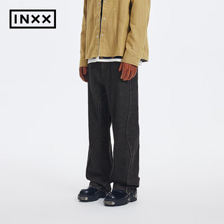 英克斯（inxx）Standby 宽松不规则波浪形牛仔裤长裤XMD4221561 黑色 S