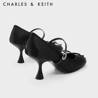 CHARLES&KEITH蝴蝶结芭蕾舞鞋玛丽珍鞋高跟鞋单鞋女CK1-60920350 Black黑色 35