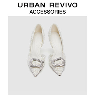URBAN REVIVO女时尚小香气质呢料钻扣单鞋UAWS30028 米白 36