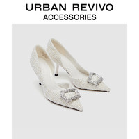 URBAN REVIVO女时尚小香气质呢料钻扣单鞋UAWS30028 米白 36