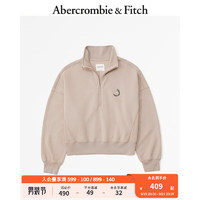 ABERCROMBIE & FITCH女装 美式时尚复古辣妹短款运动刺绣小麋鹿半拉链卫衣 330586-1 浅棕色 S (165/92A)