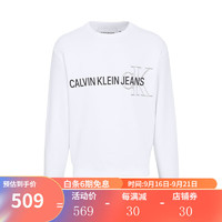 Calvin Klein 恩（Calvin Klein）男装 男士字母图案圆领卫衣长袖T恤 10058 白色 L