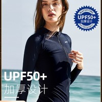 WaterTime潜水服女防晒保暖冲浪服分体水母衣湿衣长袖长裤游泳衣（L、深蓝色无拉链（三件套装））