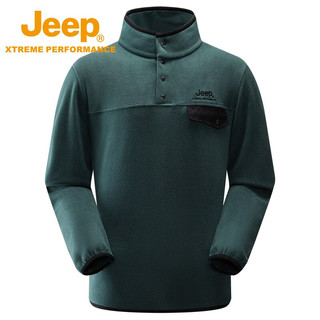 Jeep吉普款男女抓绒衣冬加厚保暖套头衫户外防风外套 墨绿色 S（115-135斤）